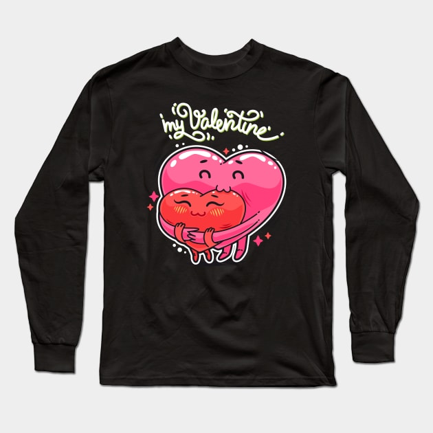 Two Hearts Hugging My Valentine Love Day Gift Long Sleeve T-Shirt by Gufbox